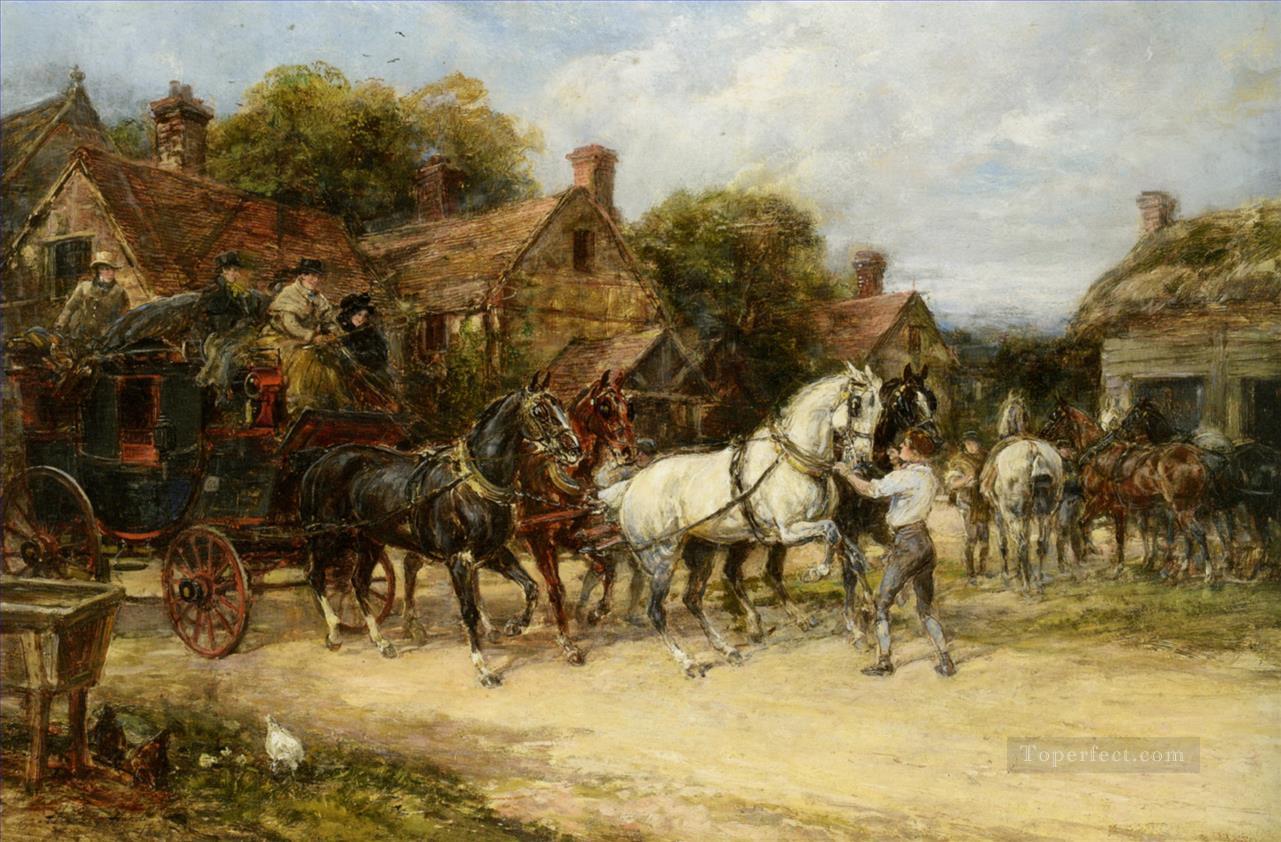 Cambio de caballos Heywood Hardy caza Pintura al óleo